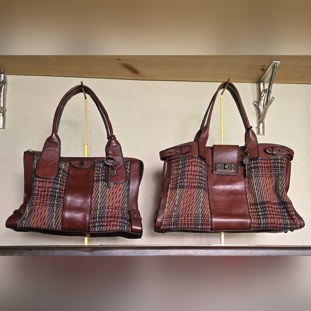 FOSSIL Vintage Reissue Tweed Houndstooth & Leather Weekender - Picture 11 of 11